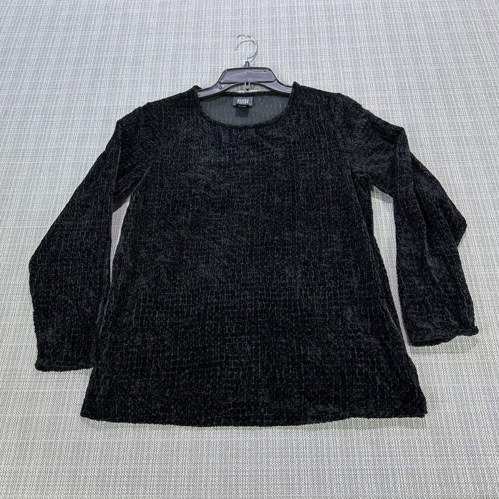 Eileen Fisher Velvet Burnout Top PS Black Indie Whimsygoth Sheer